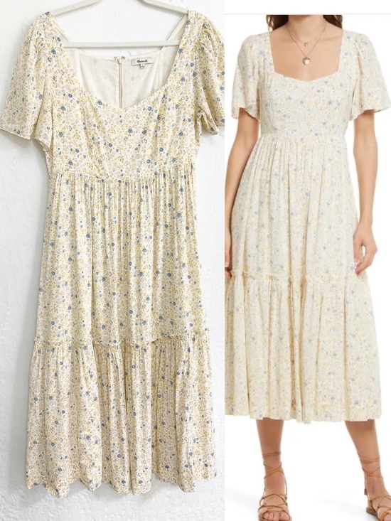 Madewell Dresses & Skirts - Madewell Folkmagic Floral Flutter Sleeve Tiered Midi Dress Sz 6